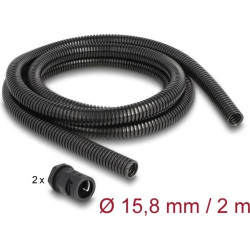 Delock Cable protection sleeve 2 m x 15.8 mm with 2 x PG11 conduit fitting set black