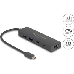 Delock 10 Gbps USB Hub with 2.5 Gigabit LAN port and PD 85 Watt