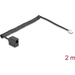Delock Telephone Cable / Coiled Cable RJ11 plug to RJ11 jack black 2 m