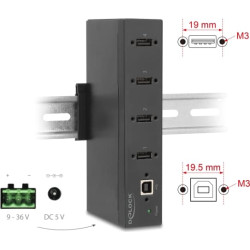 Delock Industry Hub 4 x USB 2.0 Type-A with 15 kV ESD protection and DIN rail mounting