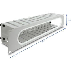 Delock 19″ 2U Cable Management Routing Panel with opening and edge protection grey