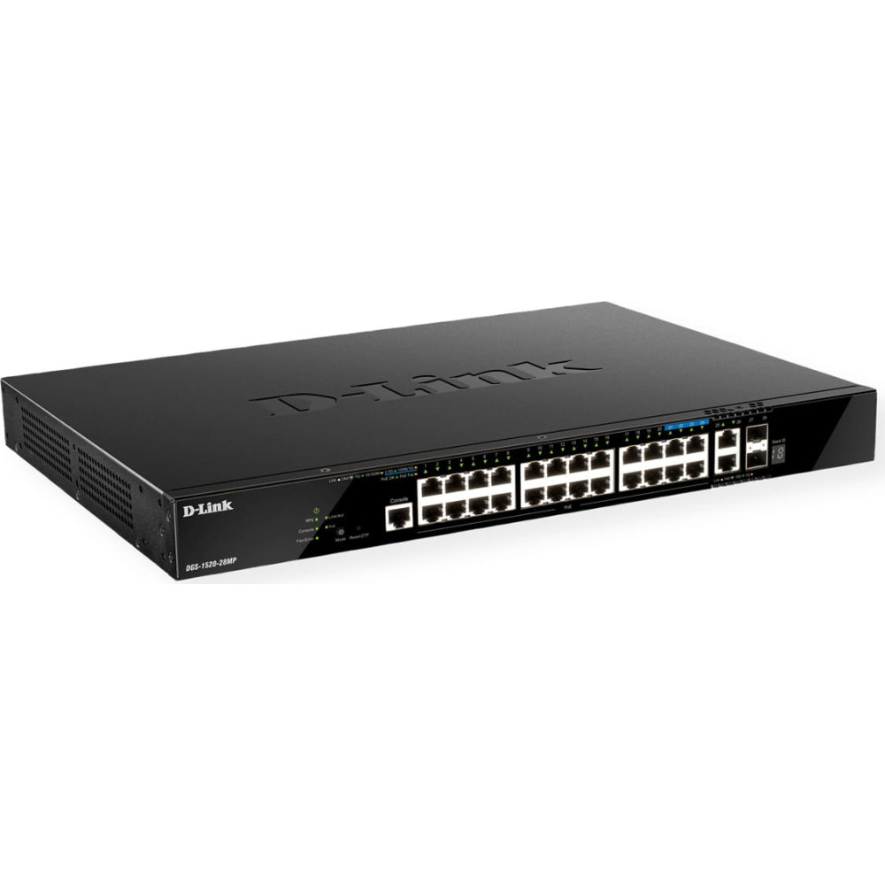 D-Link DGS-1520-28MP/E tīkla pārslēgs Vadīts L3 Gigabit Ethernet (10/100/1000) Power over Ethernet (PoE) 1U Melns