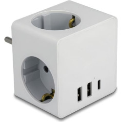 Delock Multi Socket Cube 3-way with childproof lock and USB charger white