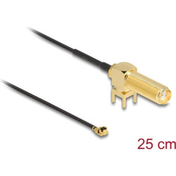 Delock Antenna Cable SMA 90° PCB jack bulkhead to I-PEX Inc., MHF® I plug 1.13 25 cm thread length 15 mm