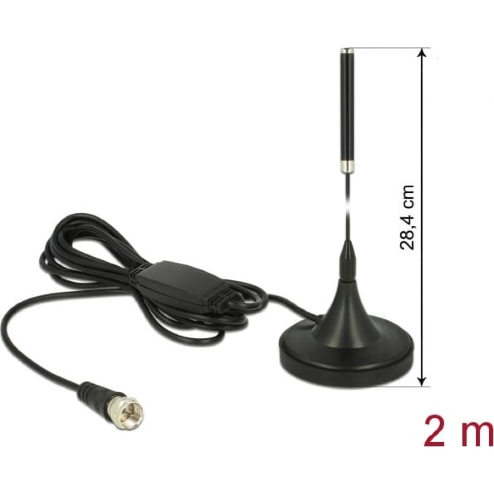 Delock DAB+ Antenna F Plug 21 dBi active fixed omnidirectional with magnetic base RG-174 2 m black