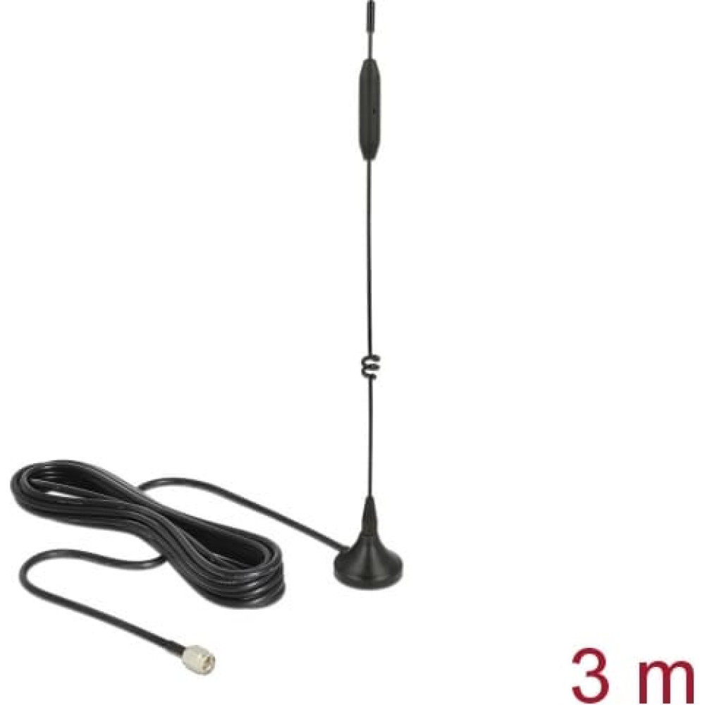 Delock LTE / GSM / UMTS Antenna SMA plug 3 - 5 dBi fixed omnidirectional with magnetic base and connection cable RG-174 3 m outdoor black