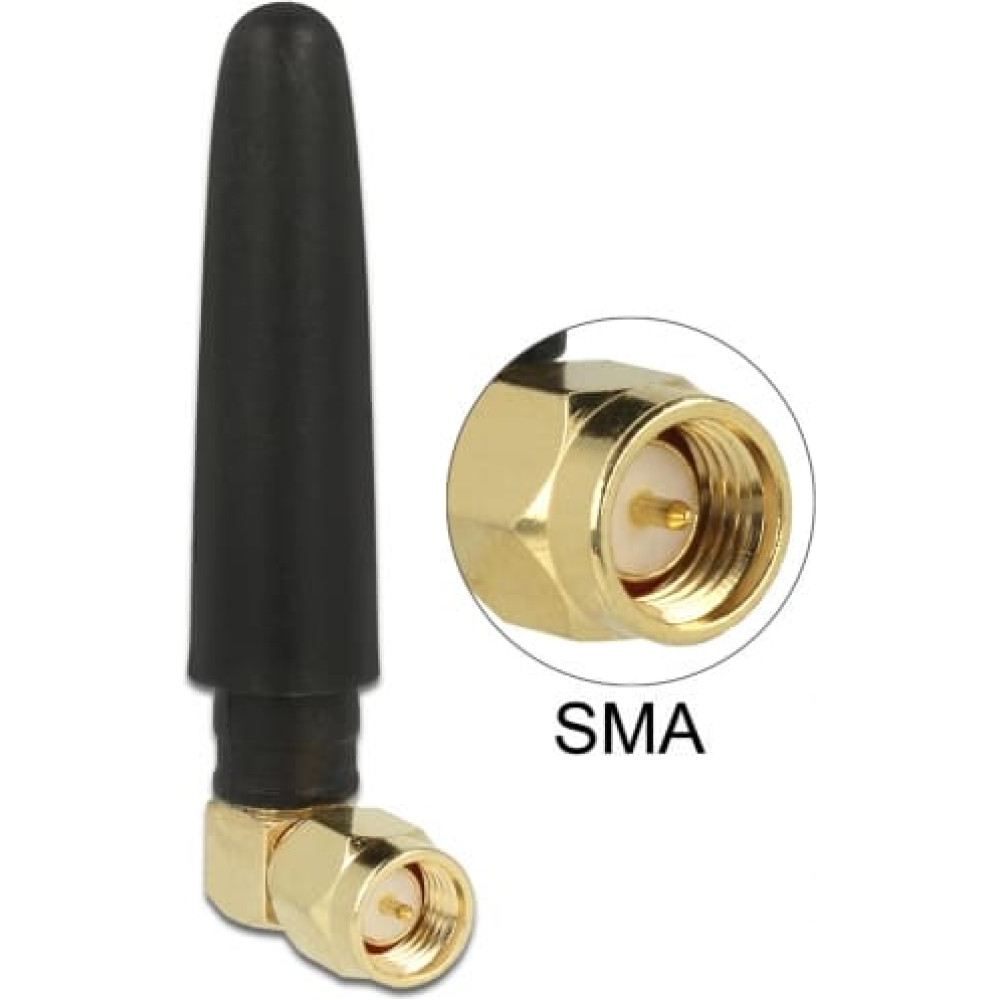 Delock WLAN 802.11 b/g/n Antenna SMA plug 90° 2 dBi omnidirectional fixed with flexible material black
