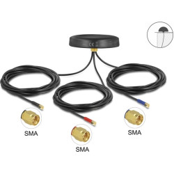Delock Multiband LTE-MIMO UMTS GSM GNSS Antenna 3 x SMA plug omnidirectional roof mount black outdoor