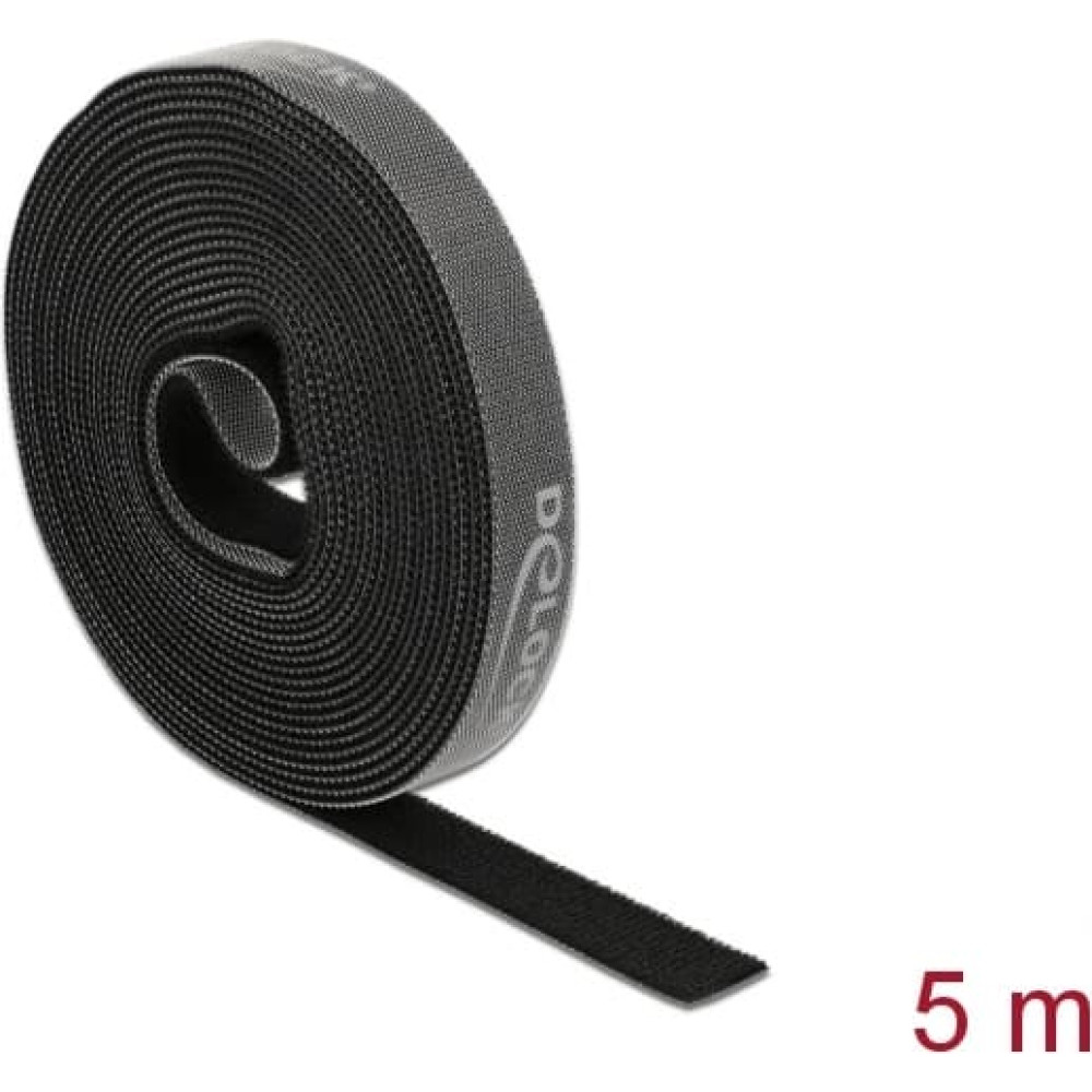 Hook&loop tape on roll L 5 m x W 15 mm melna, Delock