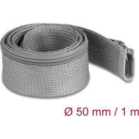 Delock Braided Sleeve with zip fastener heat-resistant 1 m x 50 mm grey