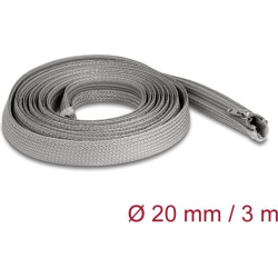 Delock Braided Sleeve with zip fastener heat-resistant 3 m x 20 mm grey