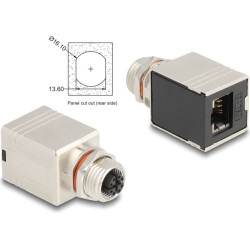 Delock M12 Adapter X-coded 8 pin female to RJ45 jack Cat.6A STP shielded straight