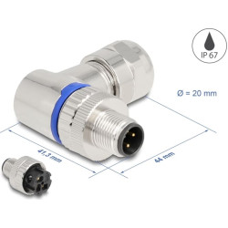 Delock M12 Connector A-coded 3 pin male for mounting with screw connection 90° angled metal