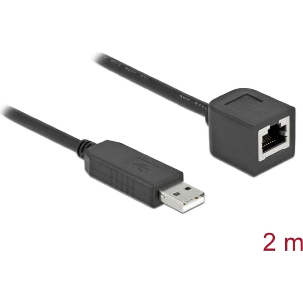 Delock Serial Connection Cable with FTDI chipset, USB 2.0 Type-A male to RS-232 RJ45 female 2 m black
