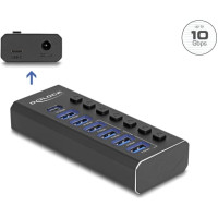 Delock 7 Port USB Hub with 4 Ports 10 Gbps and 4 Fast Charging Ports with Switch and Illumination