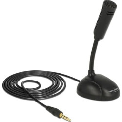 Delock Condenser Microphone Omni-Directional for Smartphone / Tablet with gooseneck 3.5 mm 4 pin stereo jack male + 3.5 mm stere