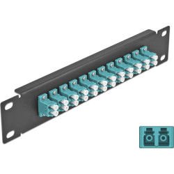 Delock 10″ Fiber Optic Patch Panel 12 Port LC Duplex aqua 1U black
