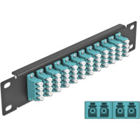 Delock 10″ Fiber Optic Patch Panel 12 Port LC Quad aqua 1U black
