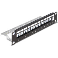 Delock 10″ Keystone Patch Panel 12 port with strain relief 1U black