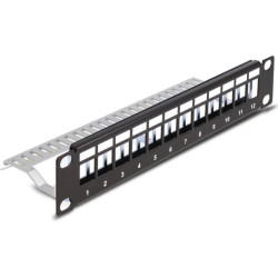 Delock 10″ Keystone Patch Panel 12 port with strain relief 1U black