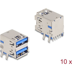 Delock USB 5 Gbps Type-A female double row 18 pin THT connector for through-hole mounting 90° angled 10 pieces