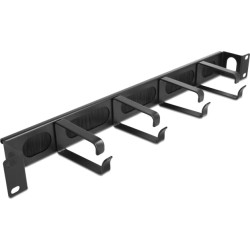 Delock 19″ Cable Management Brush Strip with 4 hooks and side cable entry 1U black