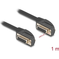 Delock Serial Cable D-Sub 15 female with screw 90° right angled to D-Sub 15 female with screw 90° right angled 1 m black