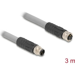 Delock M12 Cable L-coded 5 pin male to female PUR suitable for drag chains 3 m grey