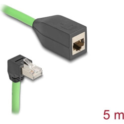 Delock RJ45 Network Extension Cable Cat.6A plug downwards angled to jack SF/UTP suitable for drag chains PUR (TPU) 5 m green