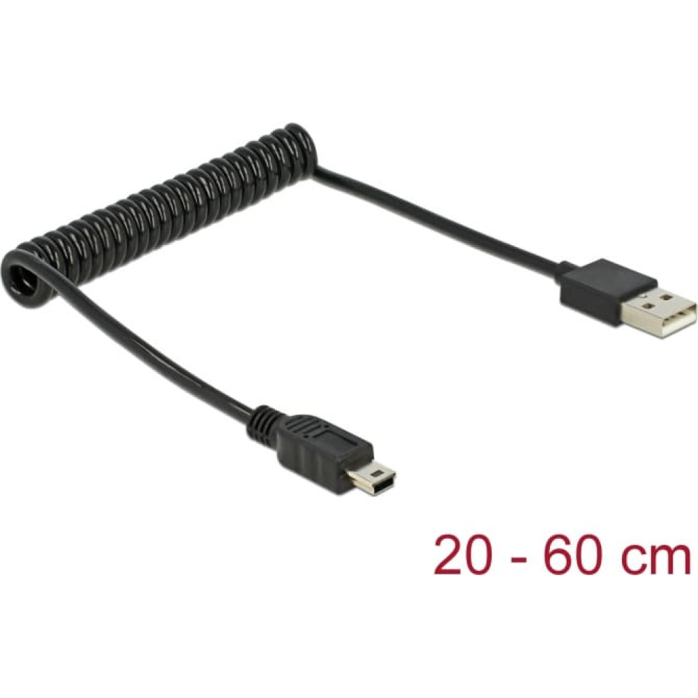 Delock Cable USB 2.0-A male > USB mini male coiled cable