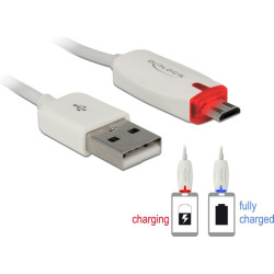 Delock Data- and power cable USB 2.0-A male > Micro USB-B male with LED indication white