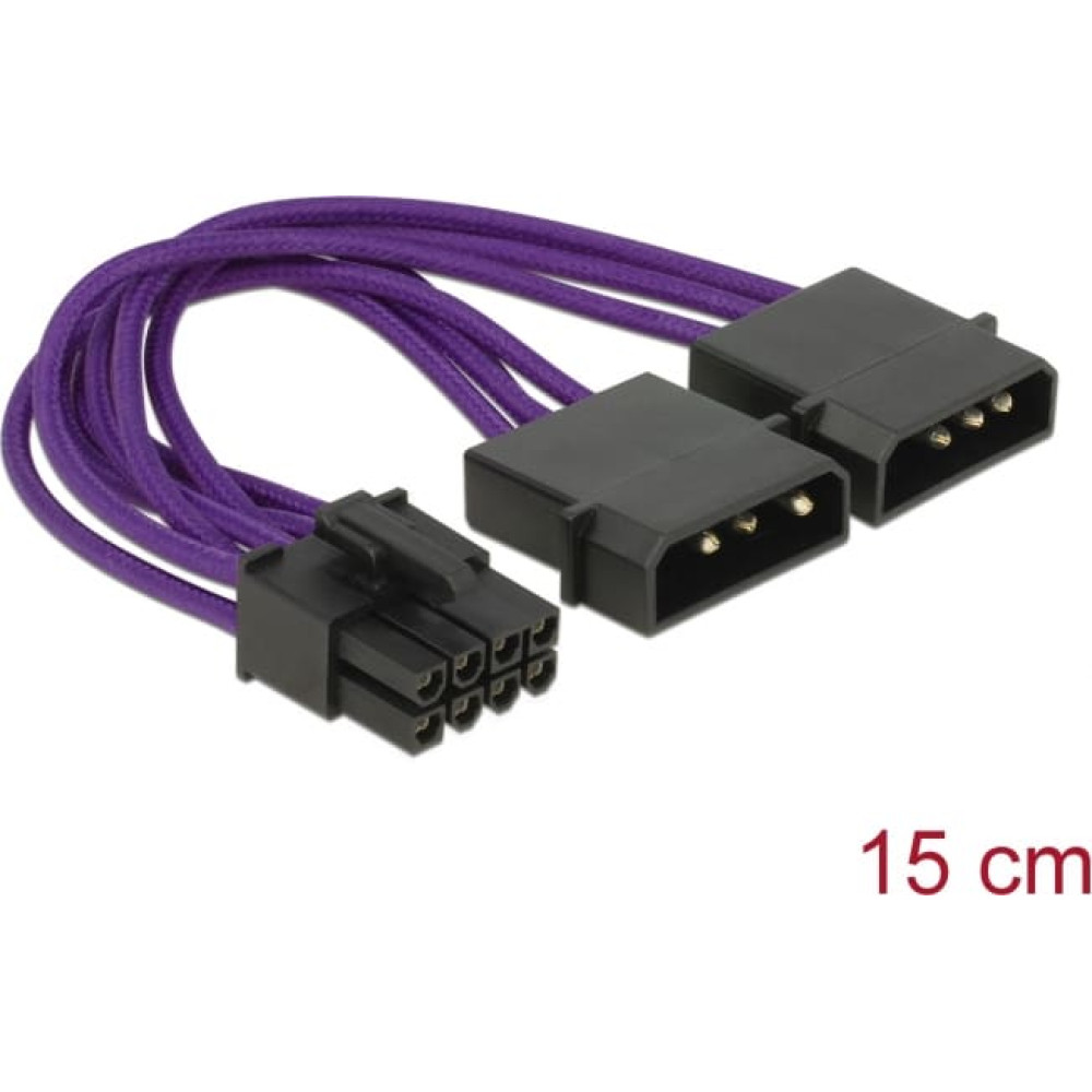 Delock Power Cable PCI Express 8 pin male > 2 x 4 pin male textile shielding purple