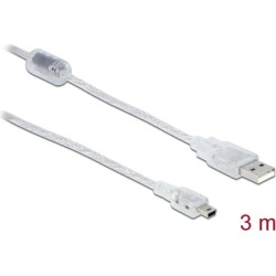 Delock Cable USB 2.0 Type-A male > USB 2.0 Mini-B male 3 m transparent