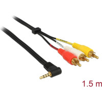 Delock Cable Stereo jack 3.5 mm 4 pin male angled > 3 x RCA male 1.5 m