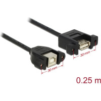 Delock Cable USB 2.0 Type-B female panel-mount > USB 2.0 Type-A female panel-mount 25 cm