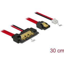 Delock Cable SATA 6 Gb/s 7 pin receptacle + 2 pin power female > SATA 22 pin receptacle straight (5 V) metal 30 cm