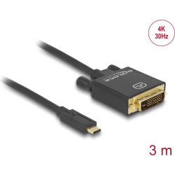 Delock Cable USB Type-C™ male > DVI 24+1 male (DP Alt Mode) 4K 30 Hz 3 m black