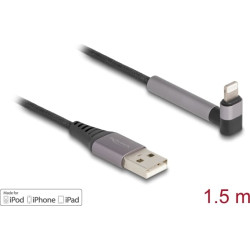 Delock Data and Charging Cable USB Type-A to Lightning™ for iPhone™, iPad™, iPod™ angled with stand function black 1.5 m MFi