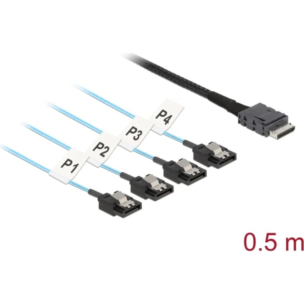 Delock Cable OCuLink SFF-8611 > 4 x SATA 7 pin 0.5 m metal