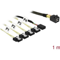 Delock Kabel Mini SAS HD SFF-8643 > 4 x SATA 7 Pin + Sideband 1 m Metall