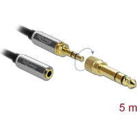 Delock Stereo Jack Extension Cable 3.5 mm 3 pin male to female with 6.35 mm screw adapter 5 m