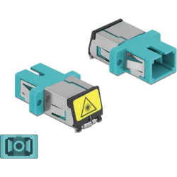 Delock Optical Fiber Coupler with laser protection flip SC Simplex female to SC Simplex female Multi-mode aqua