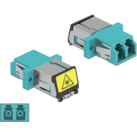 Delock Optical Fiber Coupler with laser protection flip LC Duplex female to LC Duplex female Multi-mode aqua