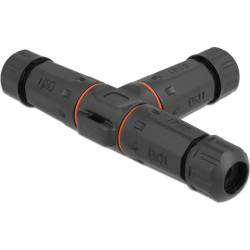 Delock Cable connector T-shape for outdoor 2 pin, IP68 waterproof, screwable, cable diameter 4.5 - 7.5 mm black