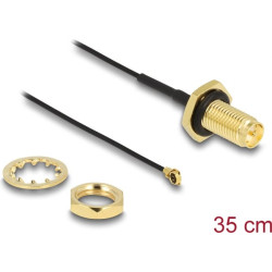 Delock Antenna Cable RP-SMA jack bulkhead to MHF® I plug 1.13 35 cm thread length 10 mm splash proof