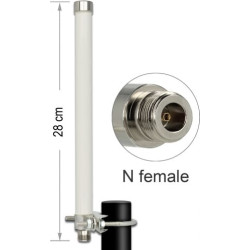 Delock WLAN 802.11 ac/a/h/b/g/n Antenna N jack 6 - 8 dBi 28 cm omnidirectional fixed pole mount white outdoor