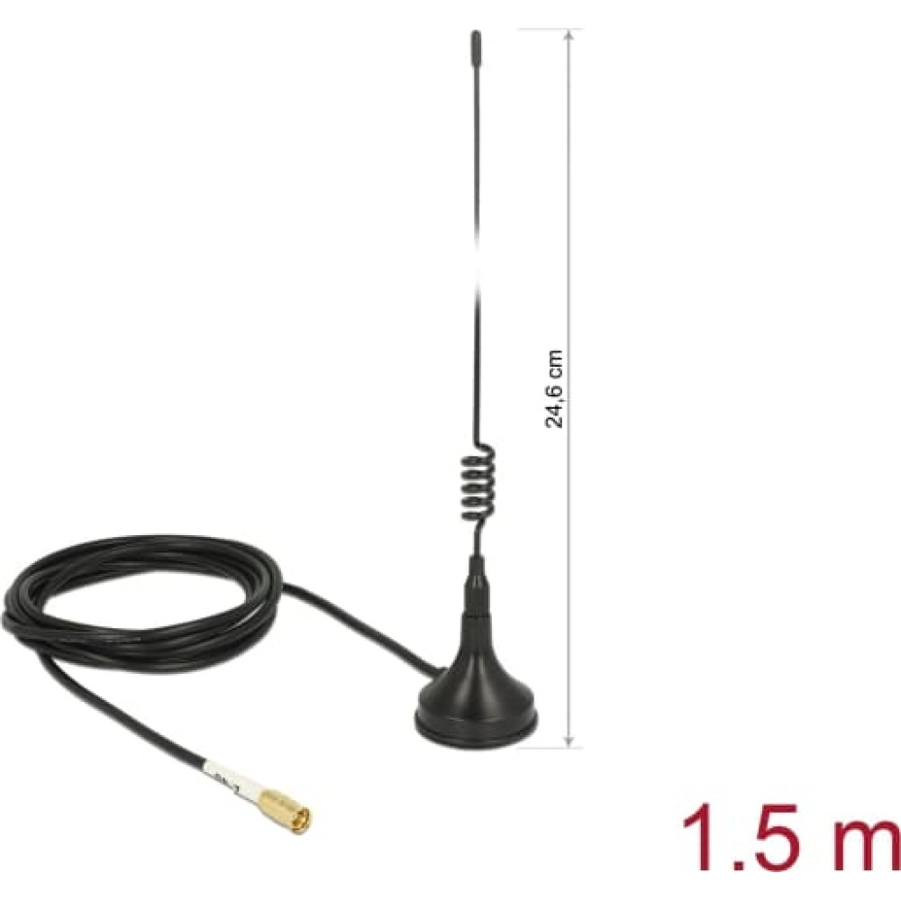 Delock WLAN 802.11 b/g/n Antenna SMB plug 2 dBi fixed omnidirectional with magnetic base and connection cable RG-174 1.5 m outdoor black