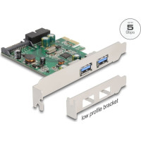Delock PCI Express x1 Card to 2 x external USB 3.2 Gen 1 Type-A + 1 x internal 19 pin USB pin header male - Low Profile Form Factor