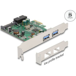Delock PCI Express x1 Card to 2 x external USB 3.2 Gen 1 Type-A + 1 x internal 19 pin USB pin header male - Low Profile Form Factor
