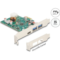Delock PCI Express x1 Card to 1 x external USB Type-C™ female PD 30 W + 2 x external USB Type-A female USB 5 Gbps